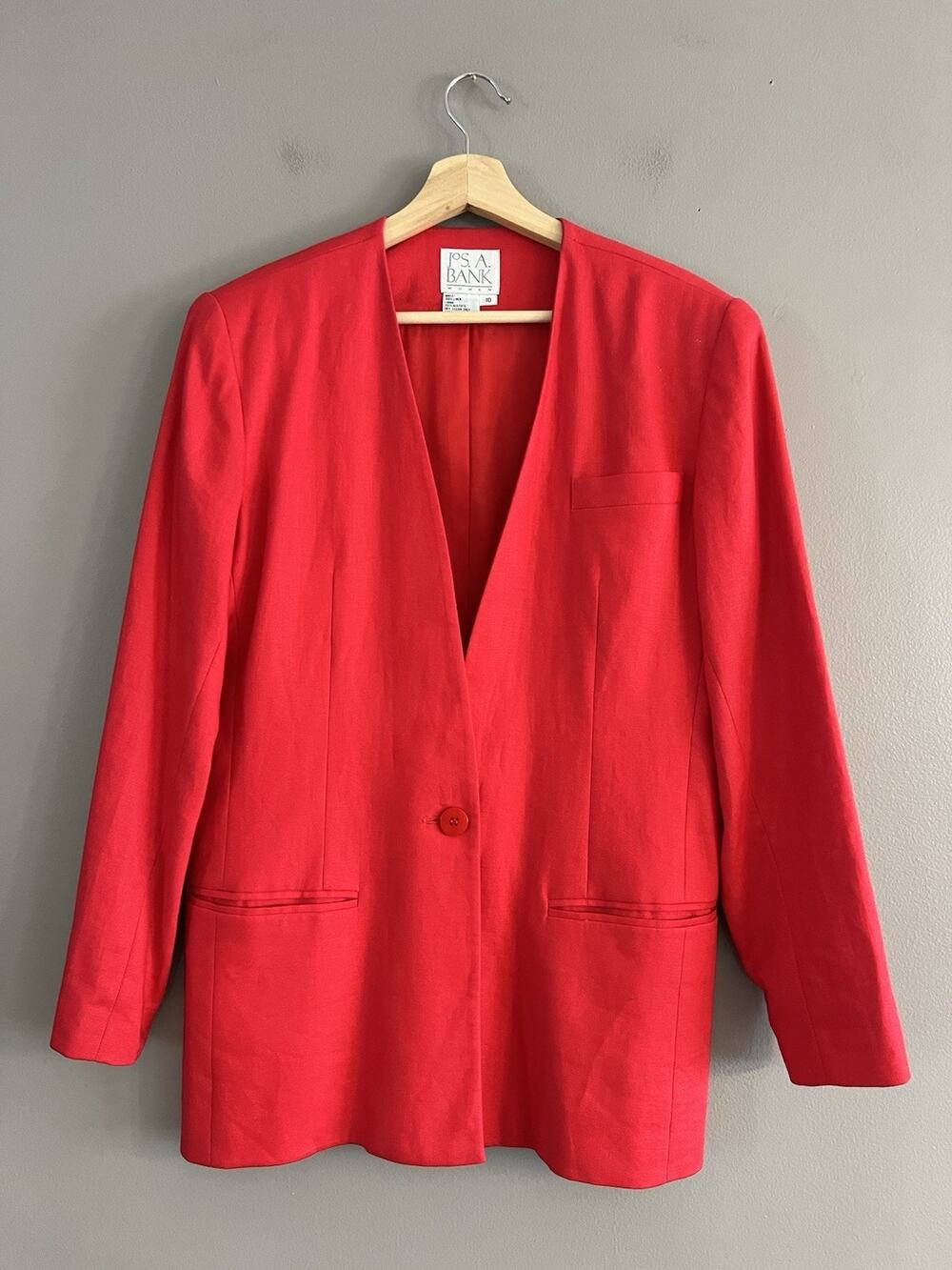 Vintage JoS. A. Bank Women's Red Sz 10 100% Linen Single Breasted Blazer Jacket